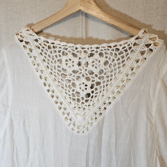 Chicos VNeck Macrame Sheer Top Blouse Women 3 XL White Fringe Boho Cottage NWT - Picture 7 of 10